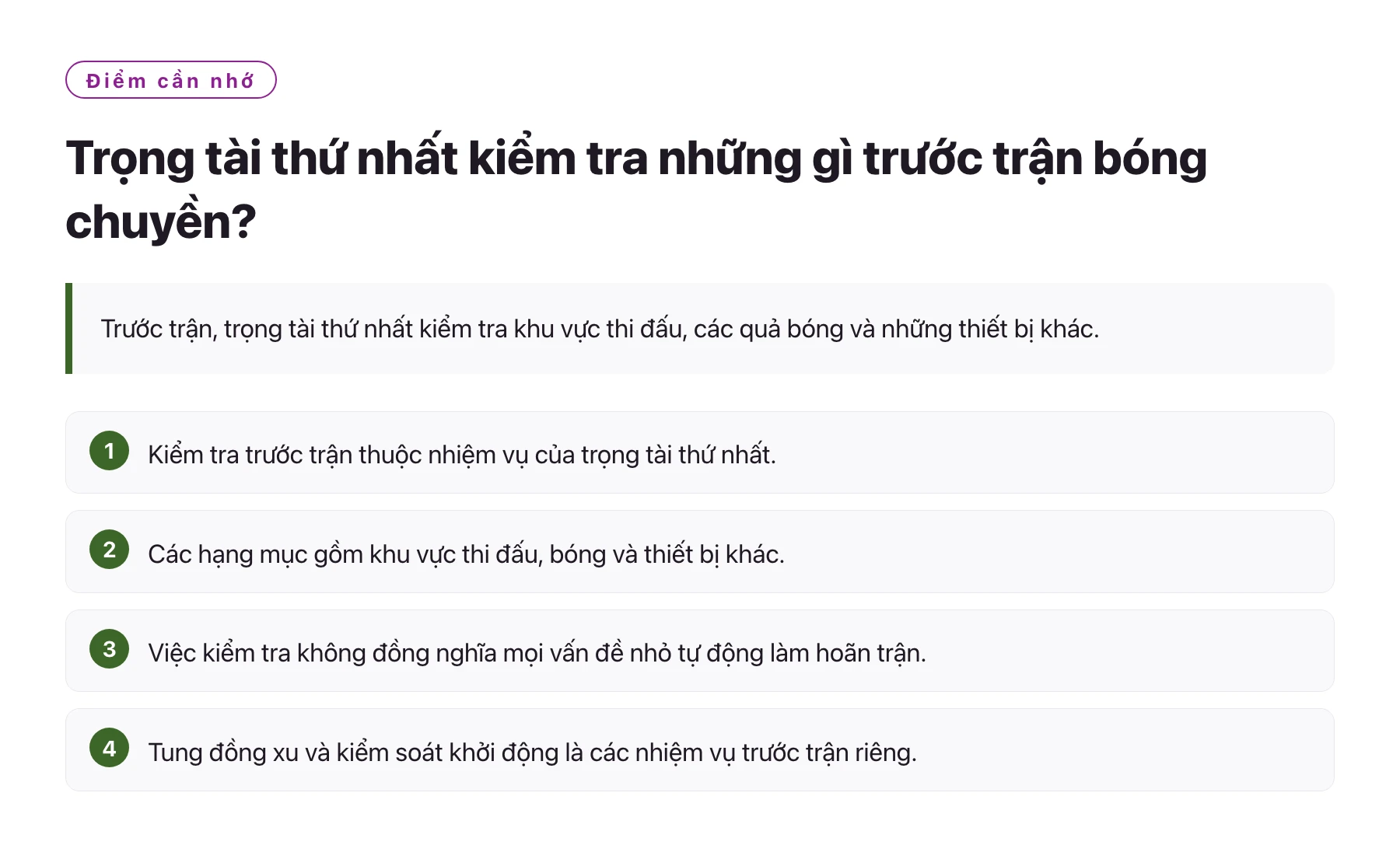 Trọng tài thứ nhất kiểm tra những gì trước trận bóng chuyền?——全文要点速览